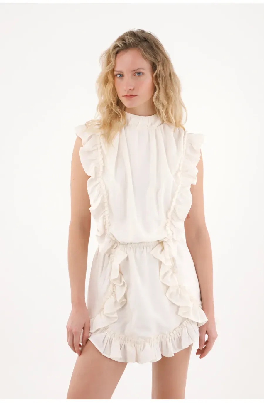 Vestido corto con bolero crudo para mujer