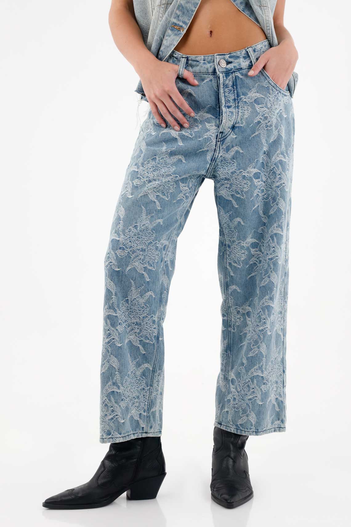 Jean Recto con diseño de flores para mujer