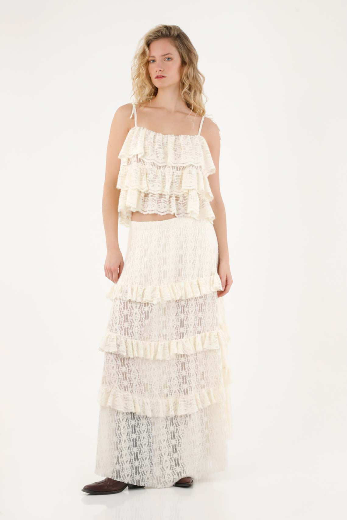 Falda larga con transparencia para mujer