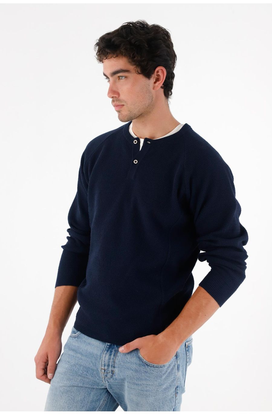 Buzo con botones azul para hombre