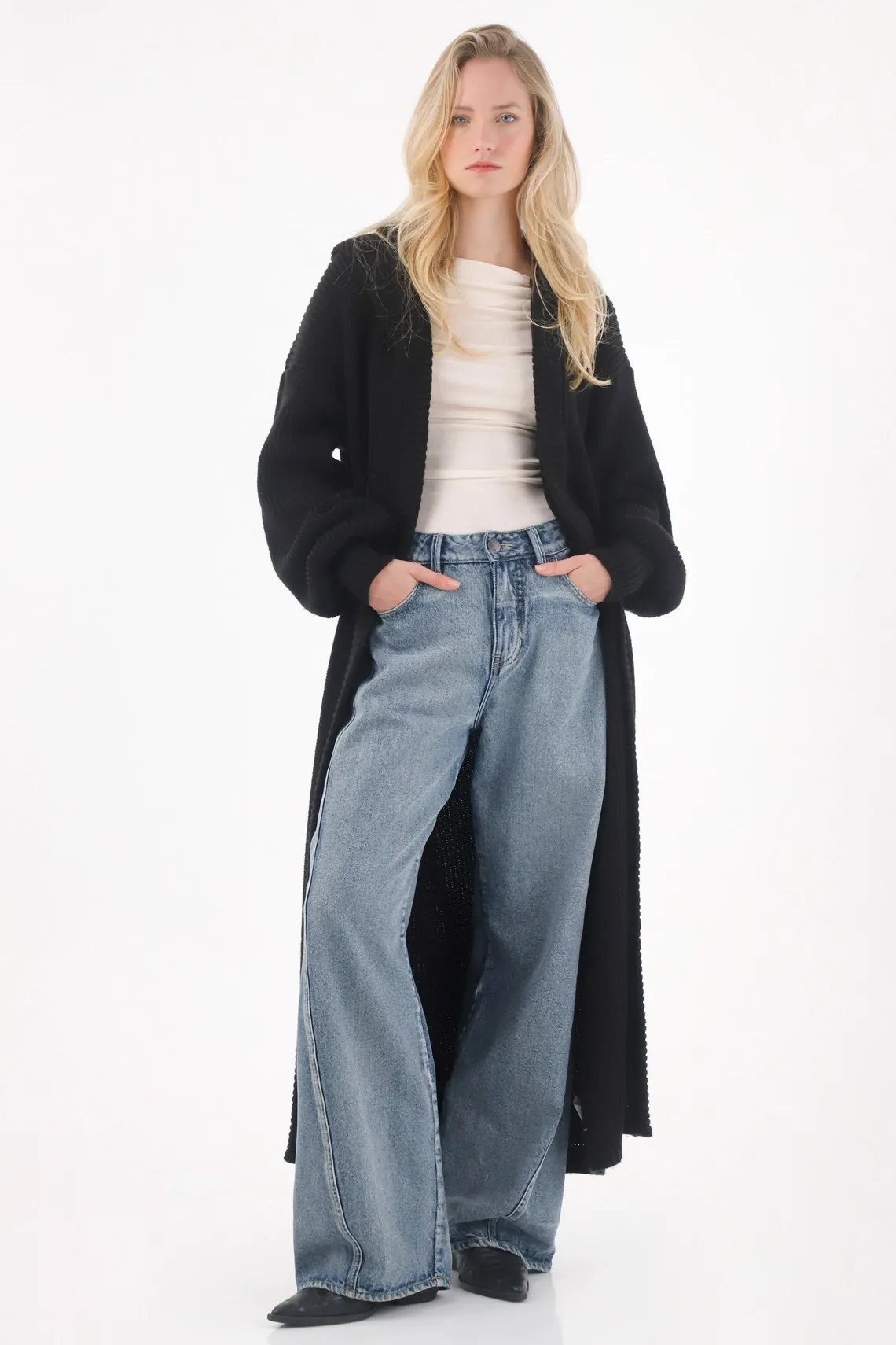 Cárdigan tejido negro para mujer