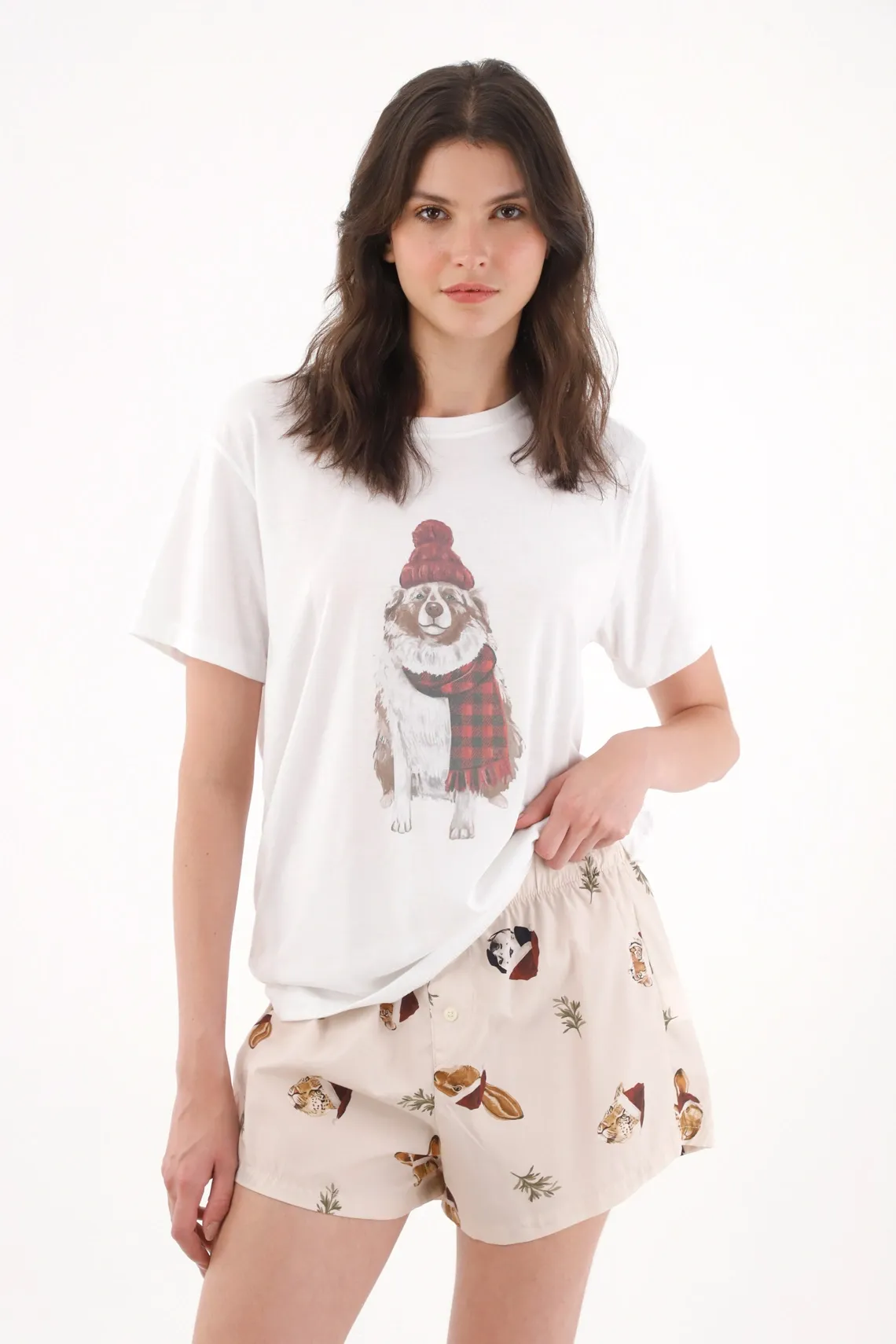 Short tipo pijama con estampado navideño para mujer