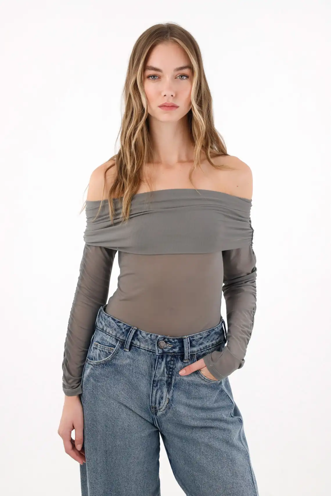 Camiseta manga larga gris para mujer