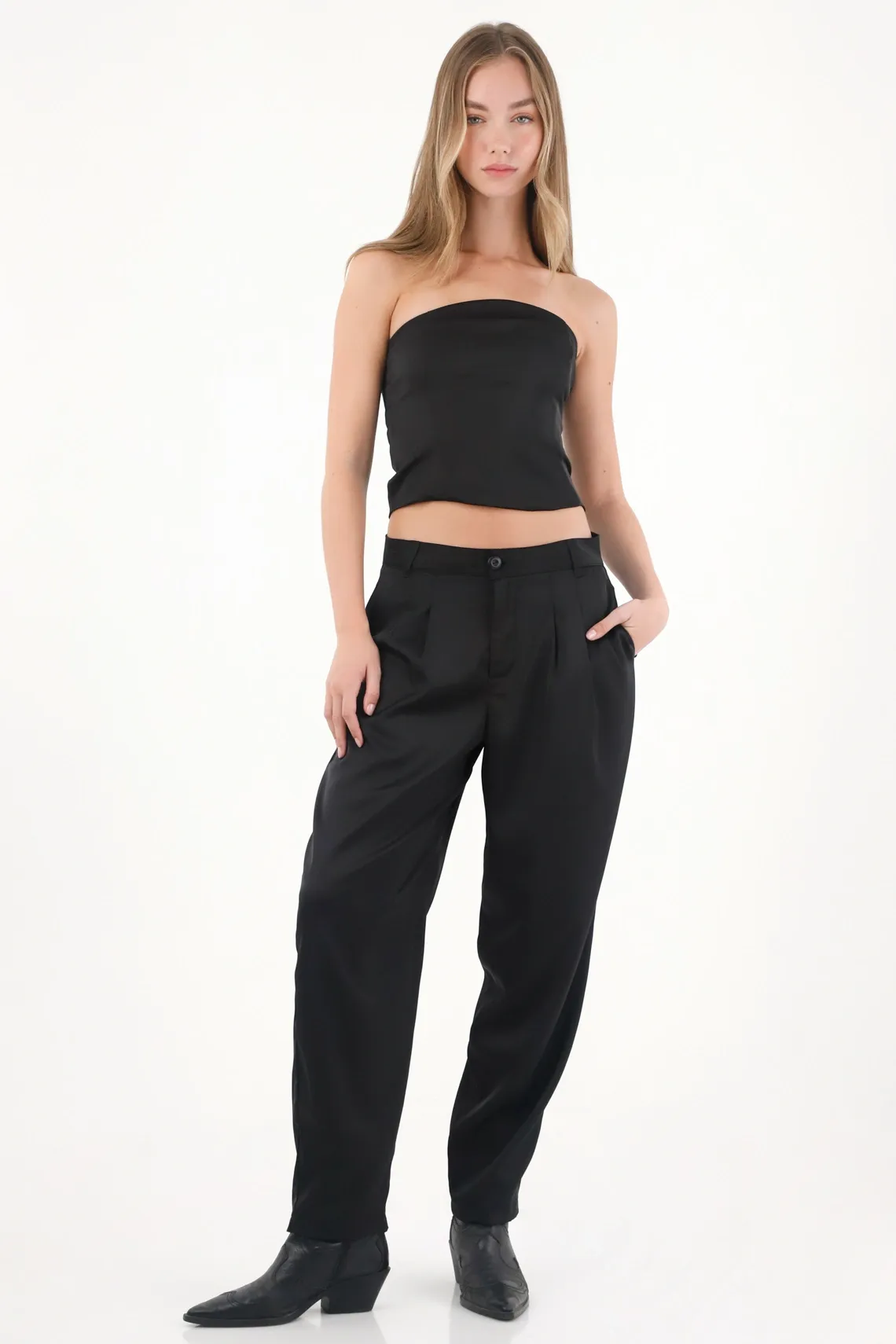 Pantalón elegante de tela fluida negro para mujer