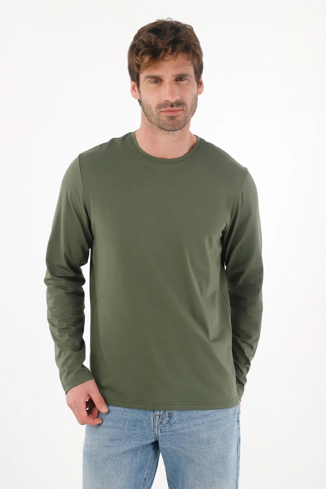 Camiseta manga larga verde para hombre