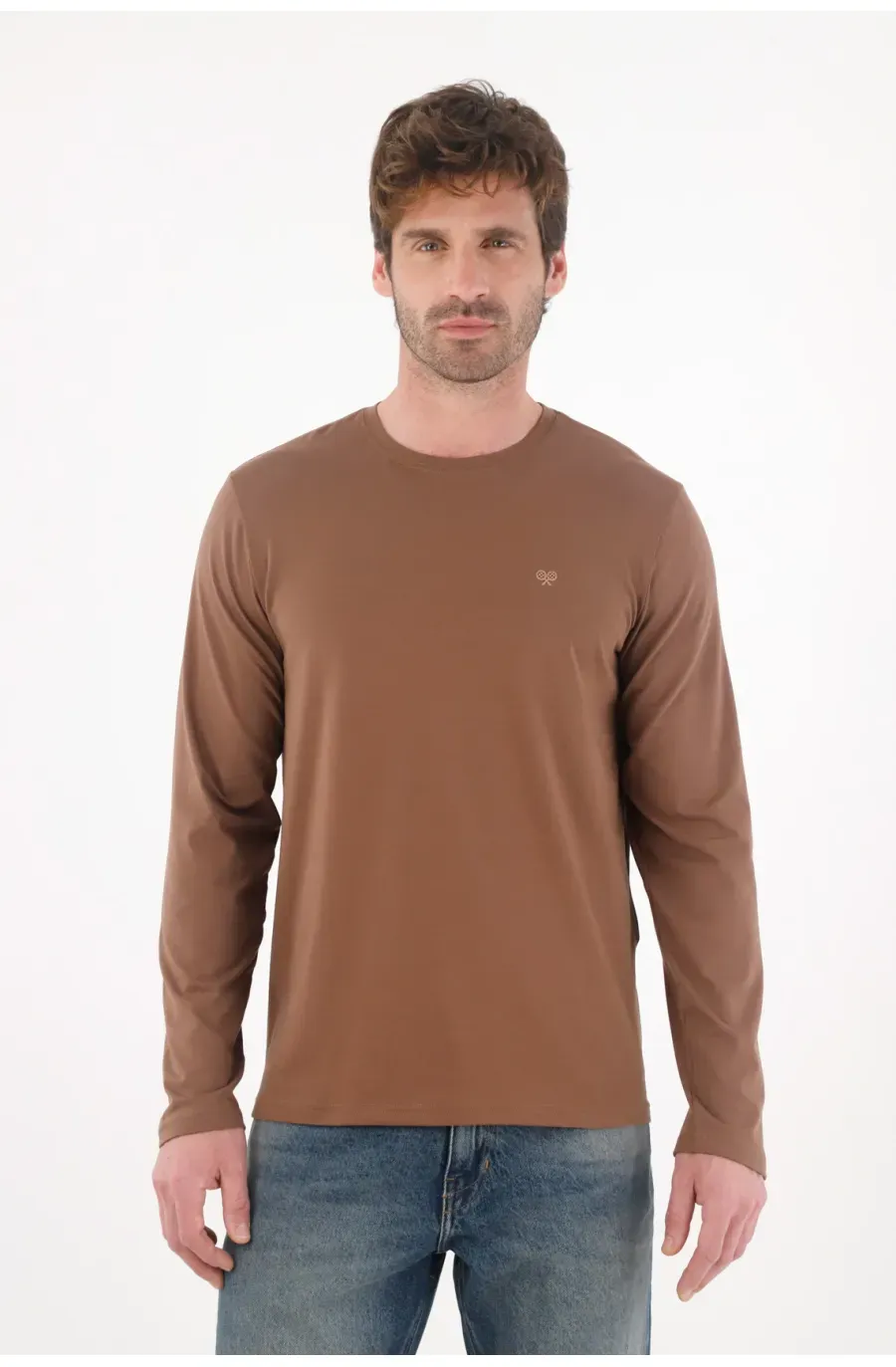 Camiseta manga larga café para hombre