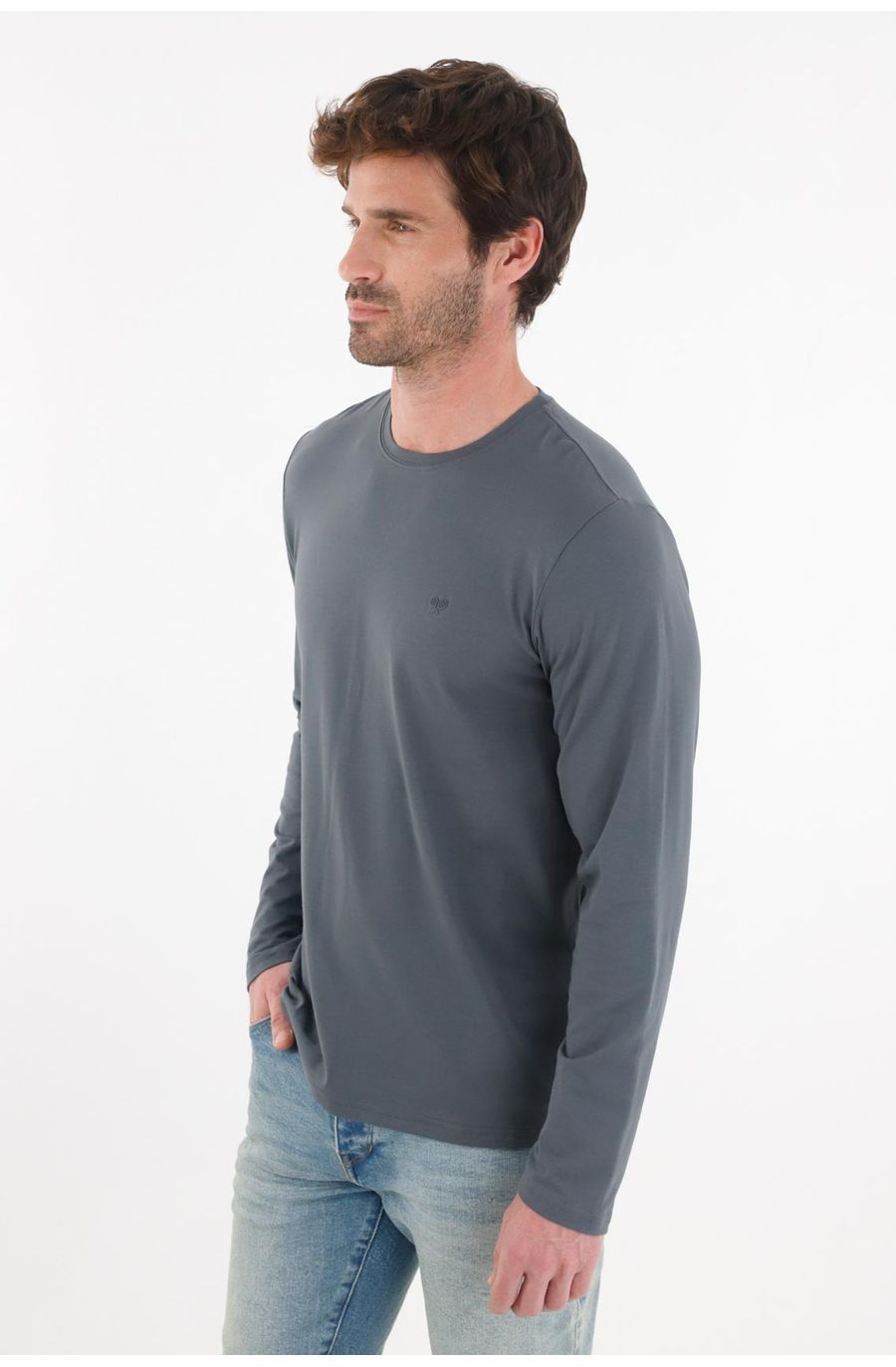 Camiseta manga larga azul para hombre