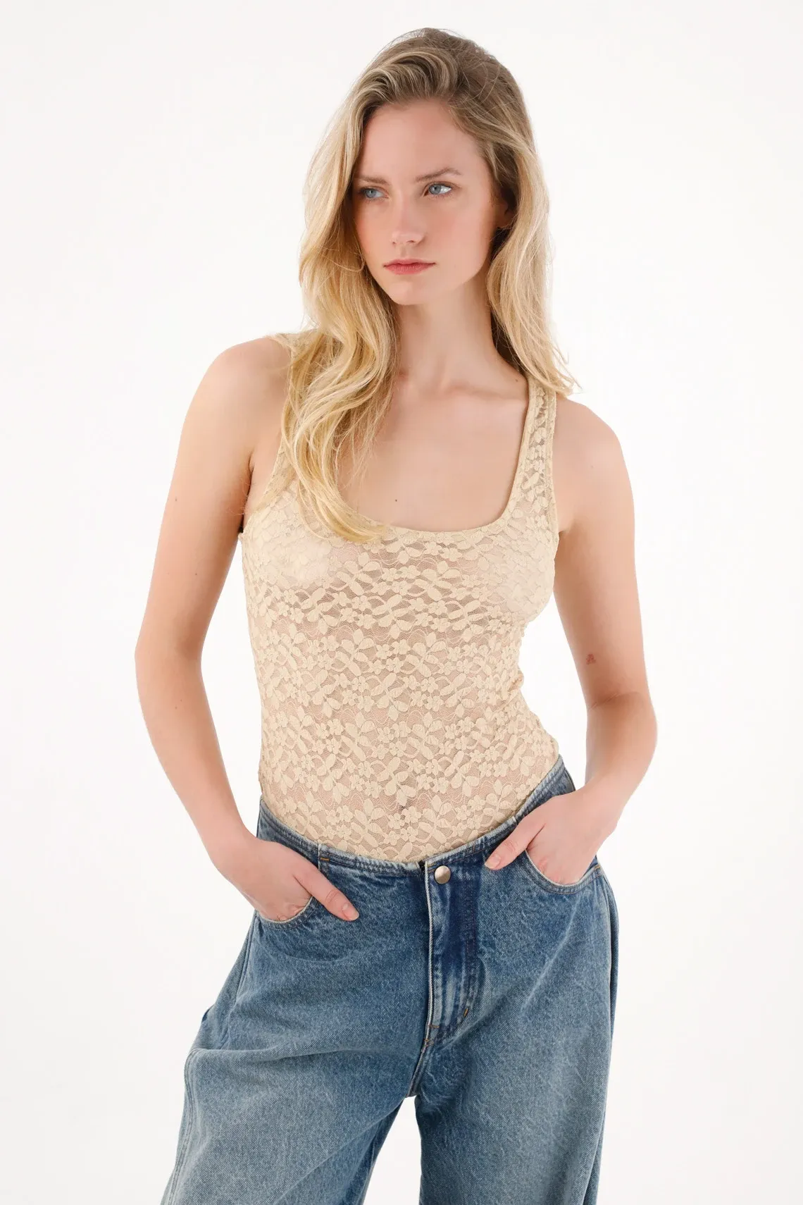 Body con encaje crudo para mujer