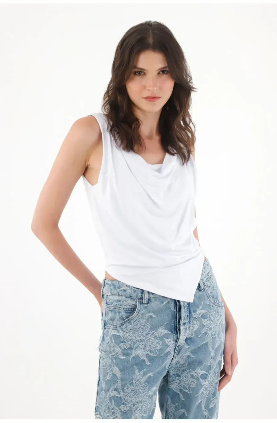 Camiseta con drappeado blanca para mujer