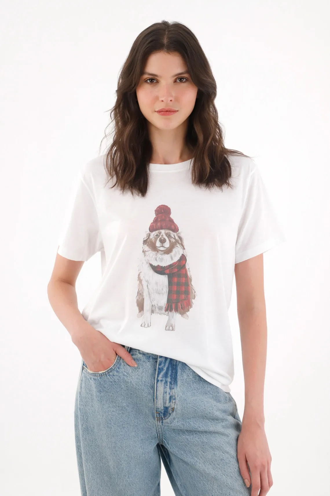 Camiseta manga corta estampada blanca para mujer