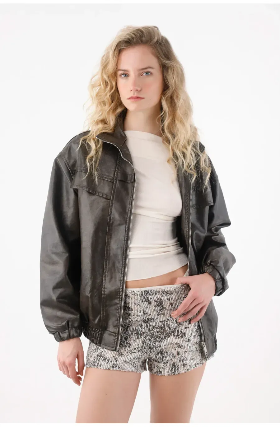 Short en tela con lentejuelas para mujer