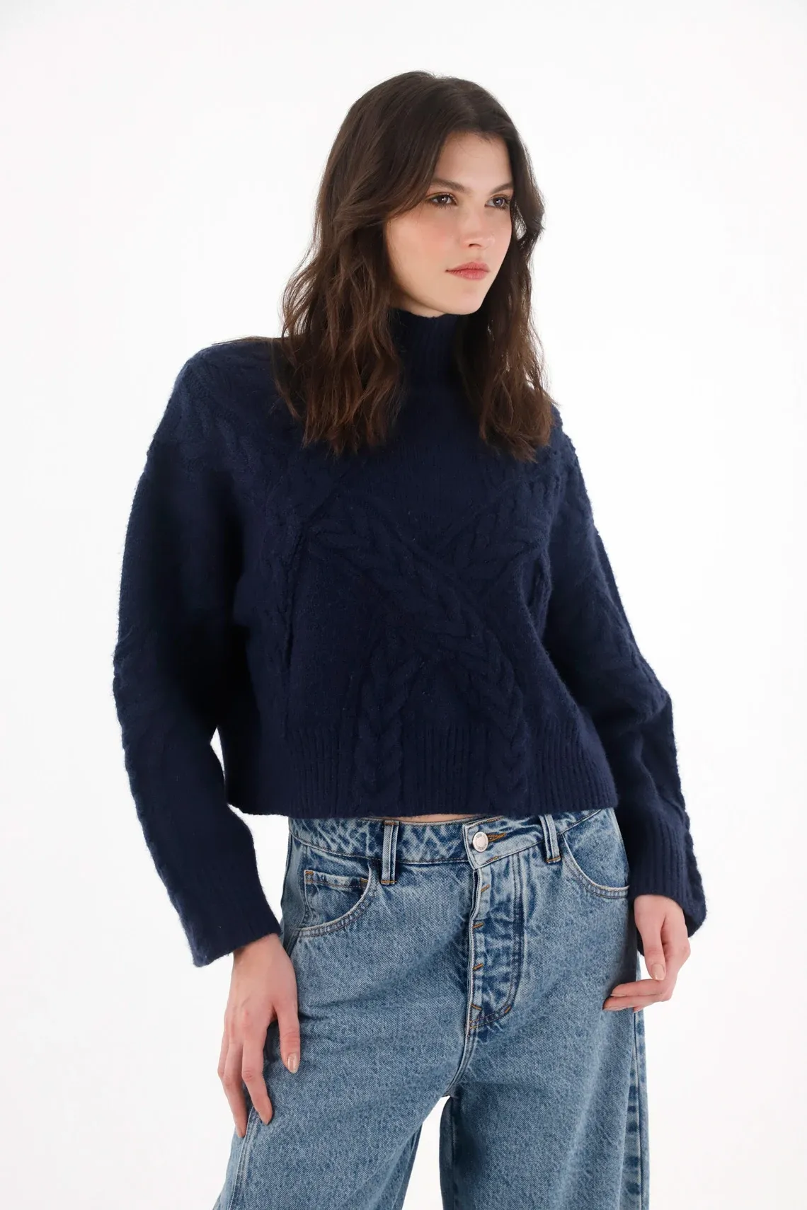 Buzo tejido cerrado azul para mujer