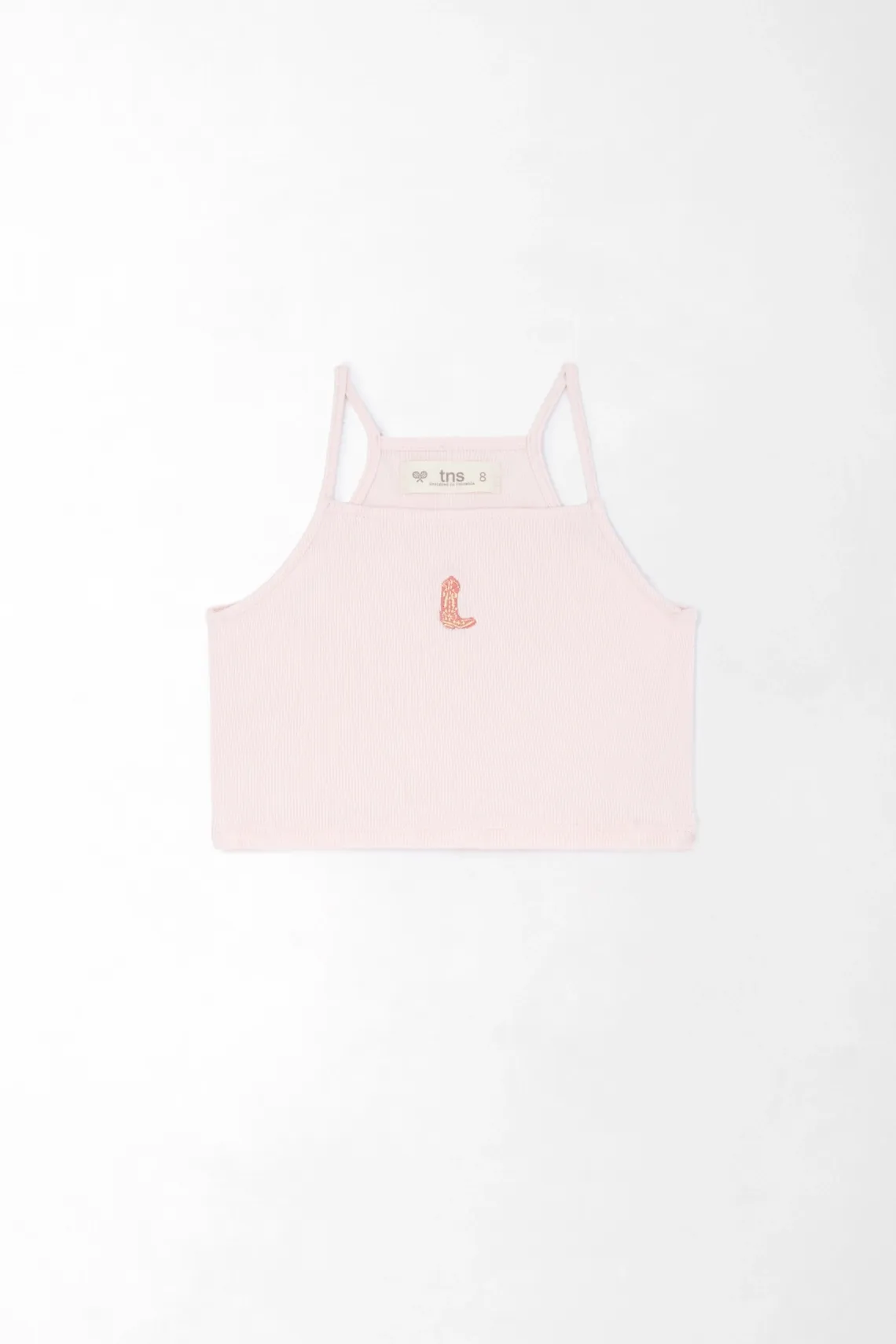 Camiseta tipo crop con bordado para niña