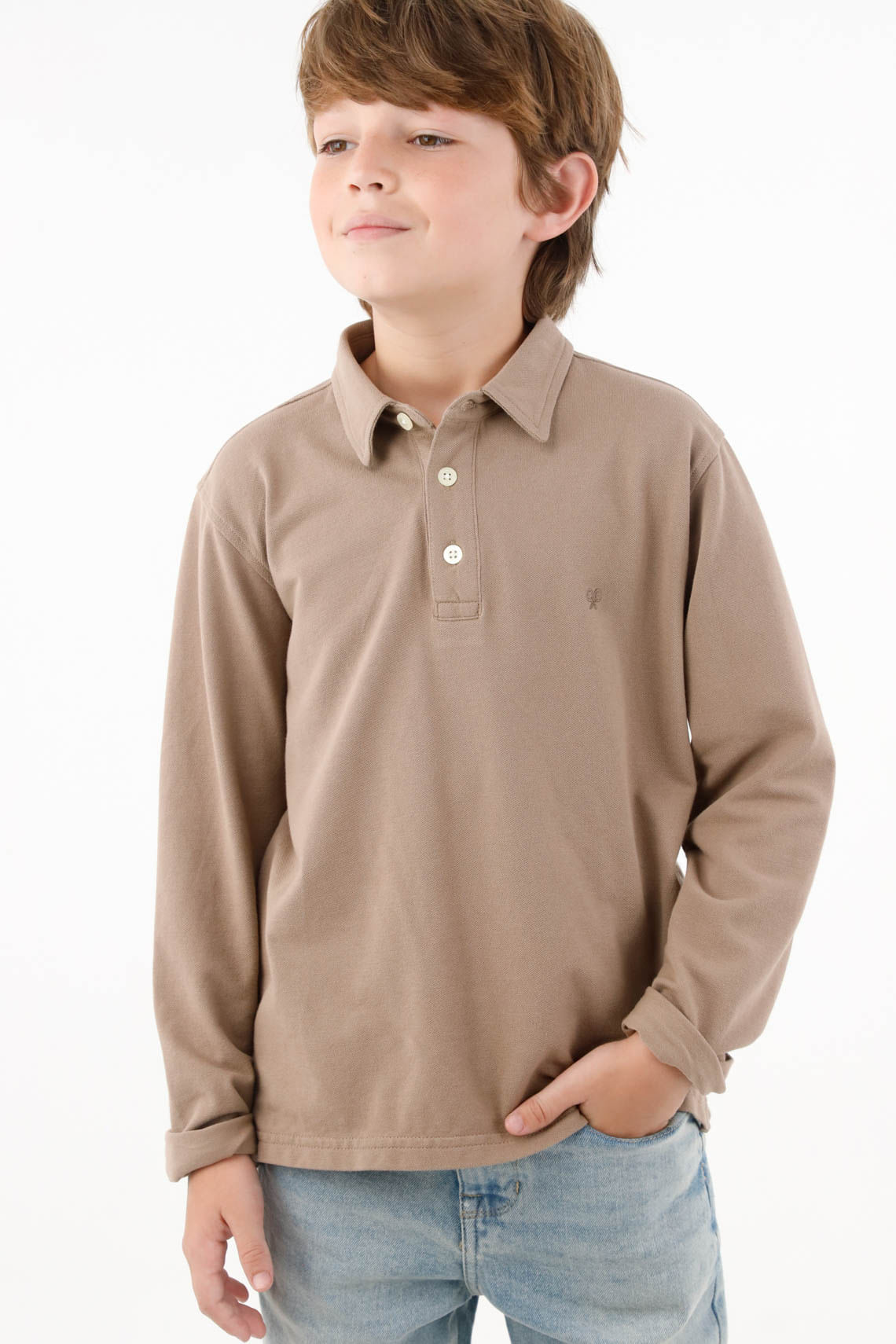 Polo manga larga gris para niño
