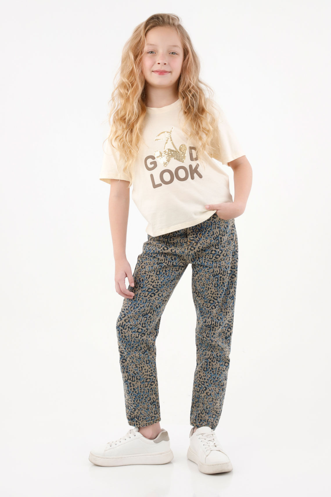 Jean Mom de animal print para niña