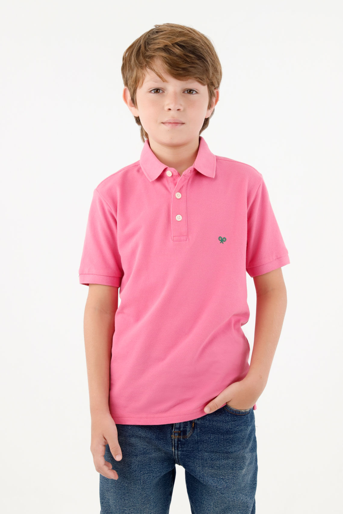 Polo con raqueta rosada gris para niño