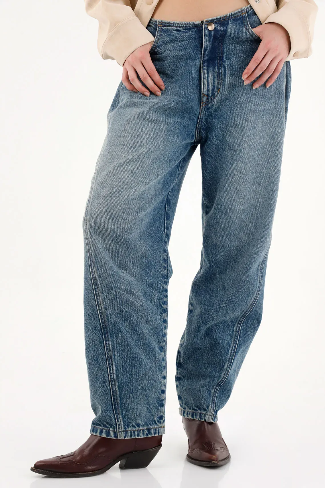 Jean Mom fit sin pretina azul para mujer