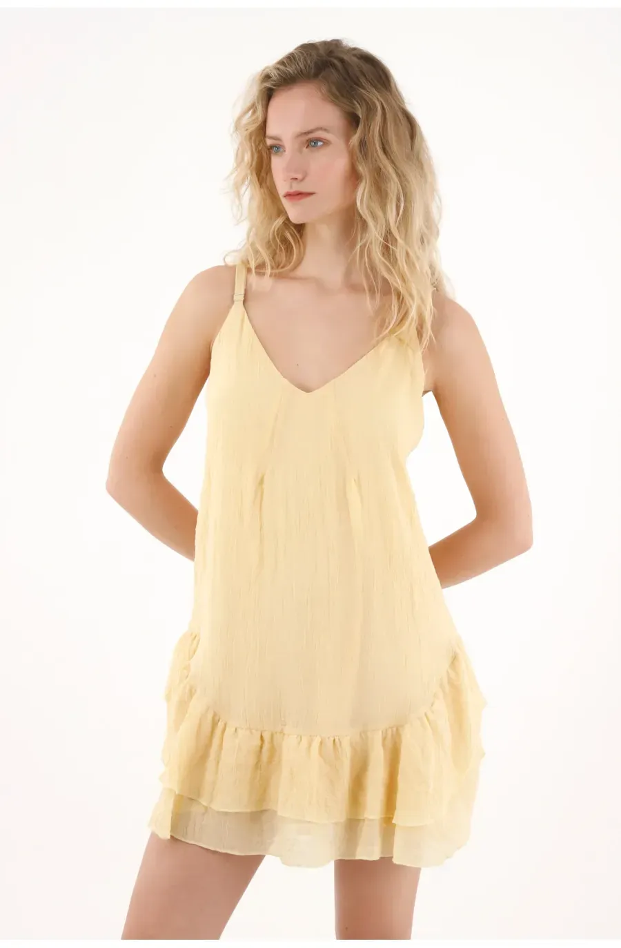 Vestido corto con bolero amarillo para mujer