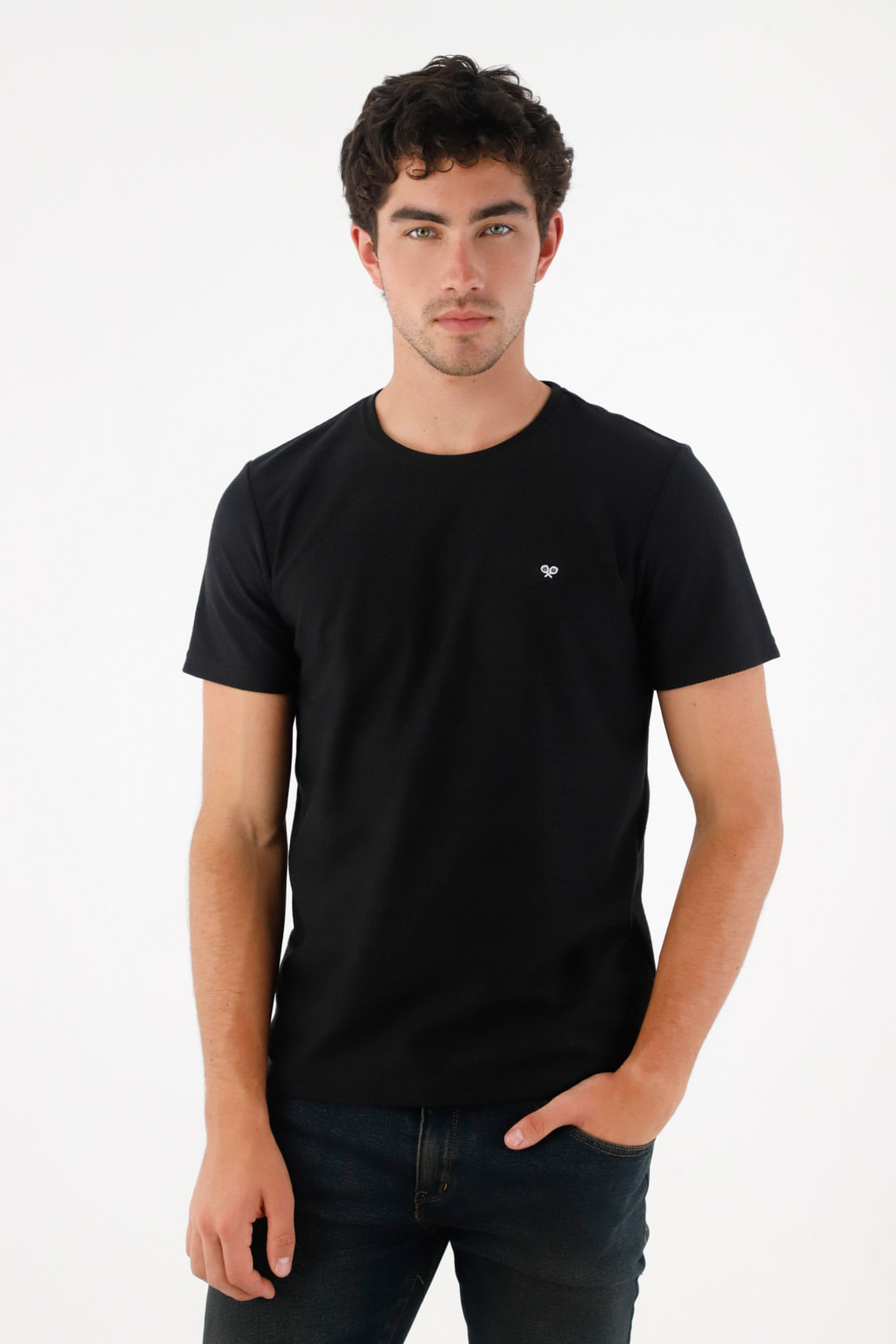 Camiseta básica con raqueta negra para hombre