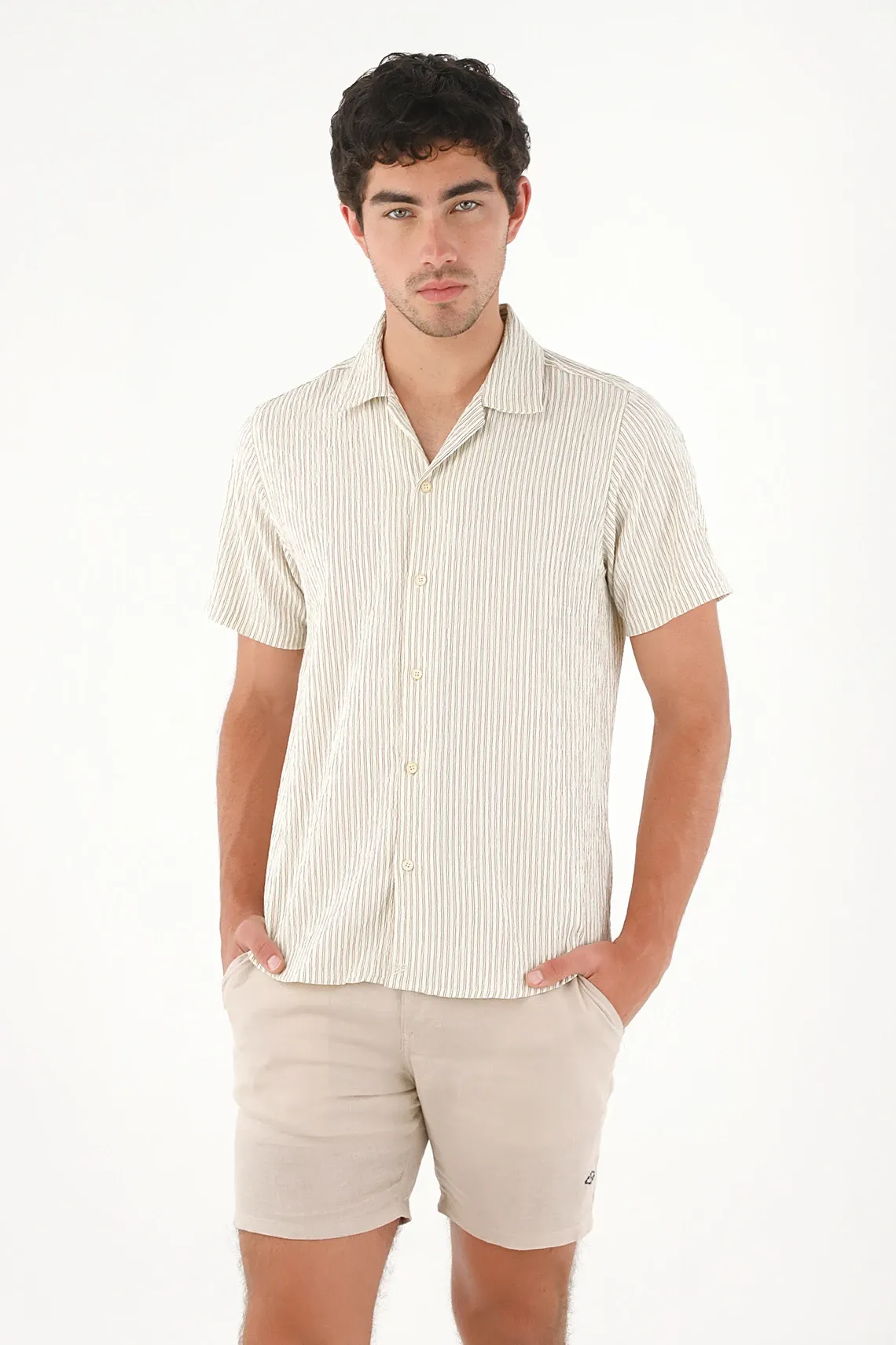 Bermuda en lino café para hombre