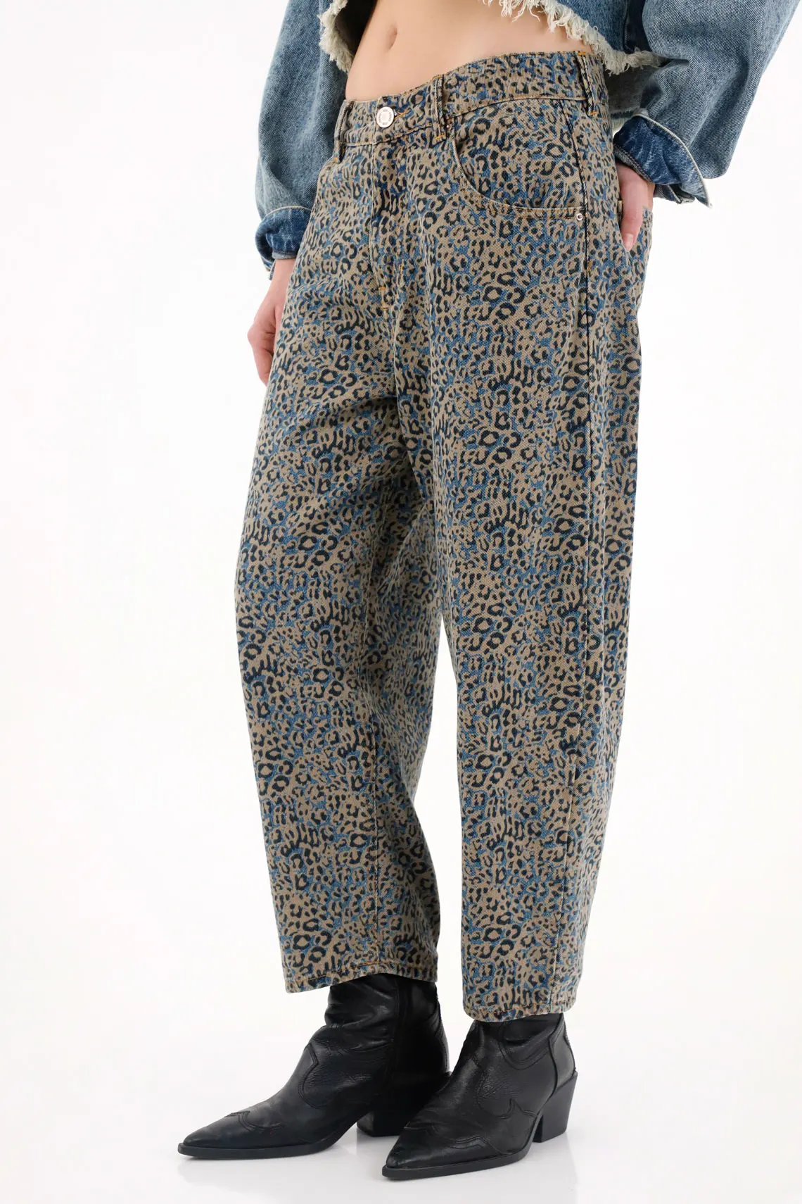 Jean Barrel de animal print para mujer