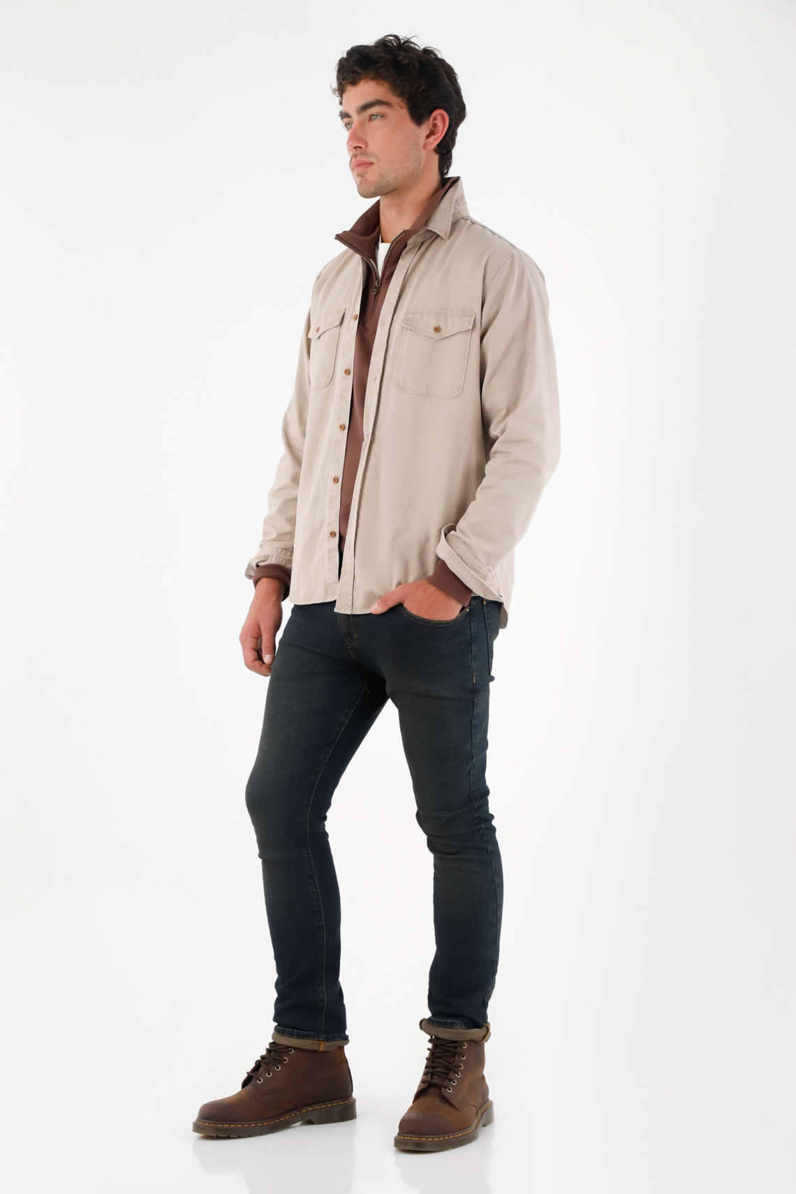 Camisa tipo chaqueta café para hombre