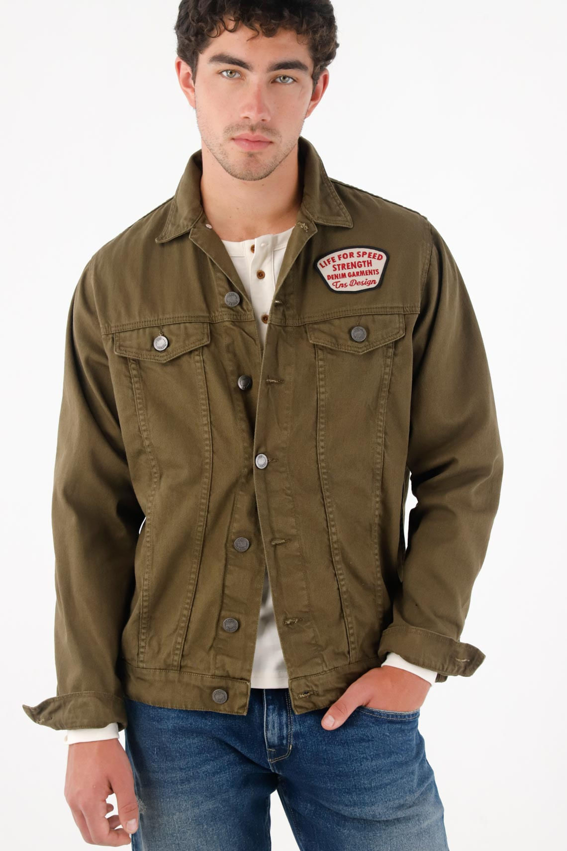 Camisa tipo chaqueta con parche para hombre
