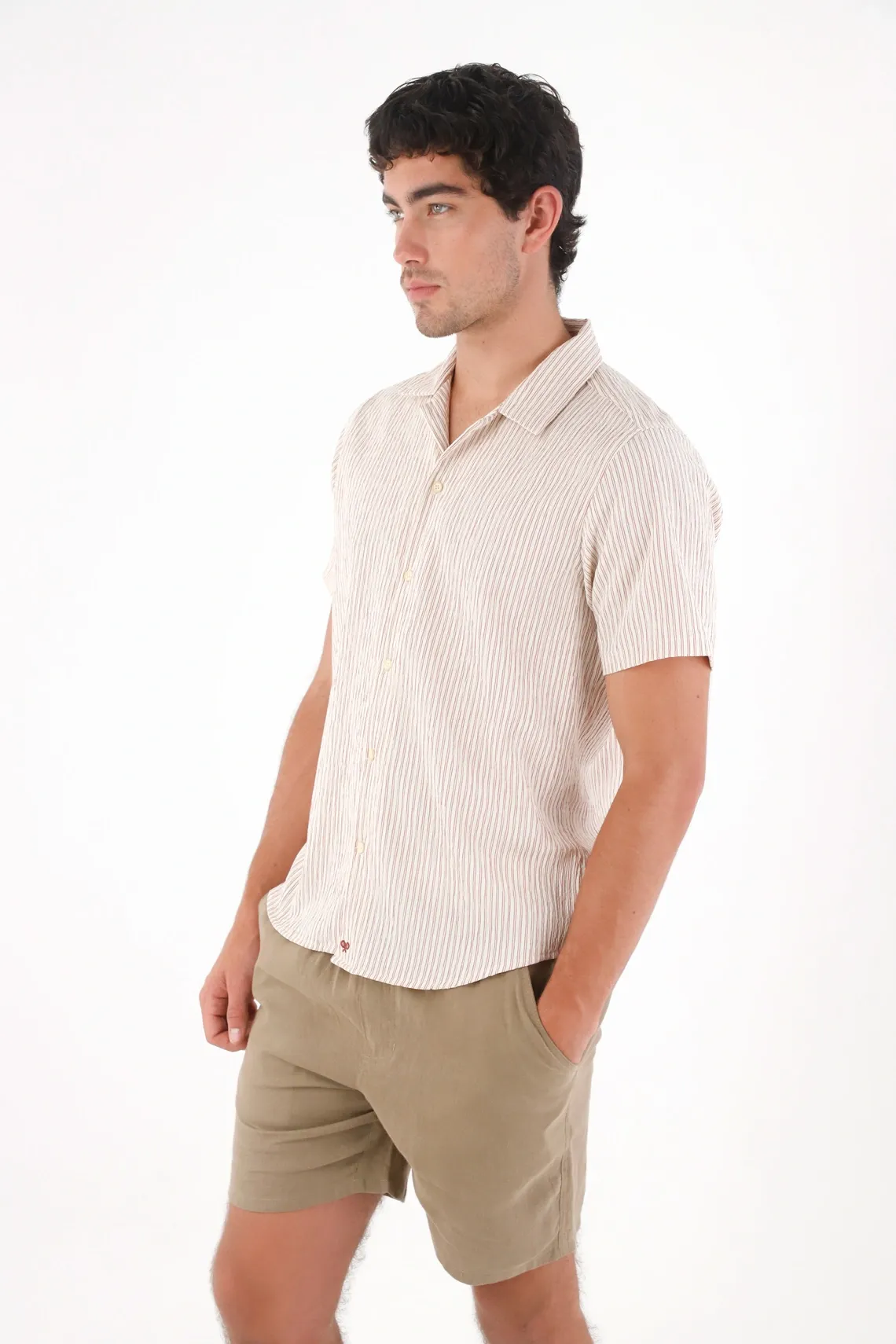 Bermuda en 100% lino clásica café para hombre