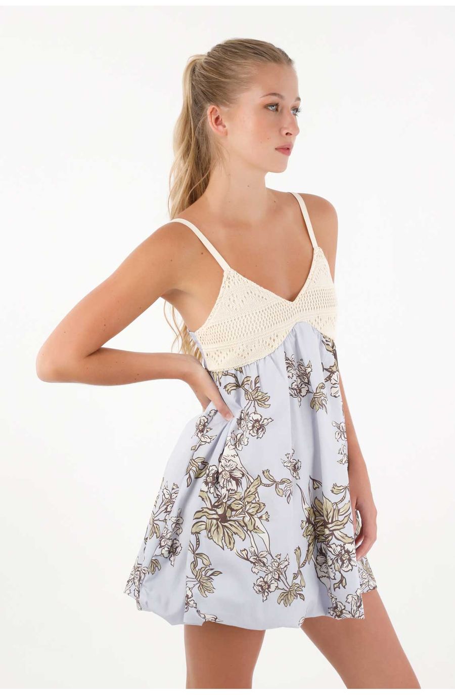 Vestido floral abombachado para mujer