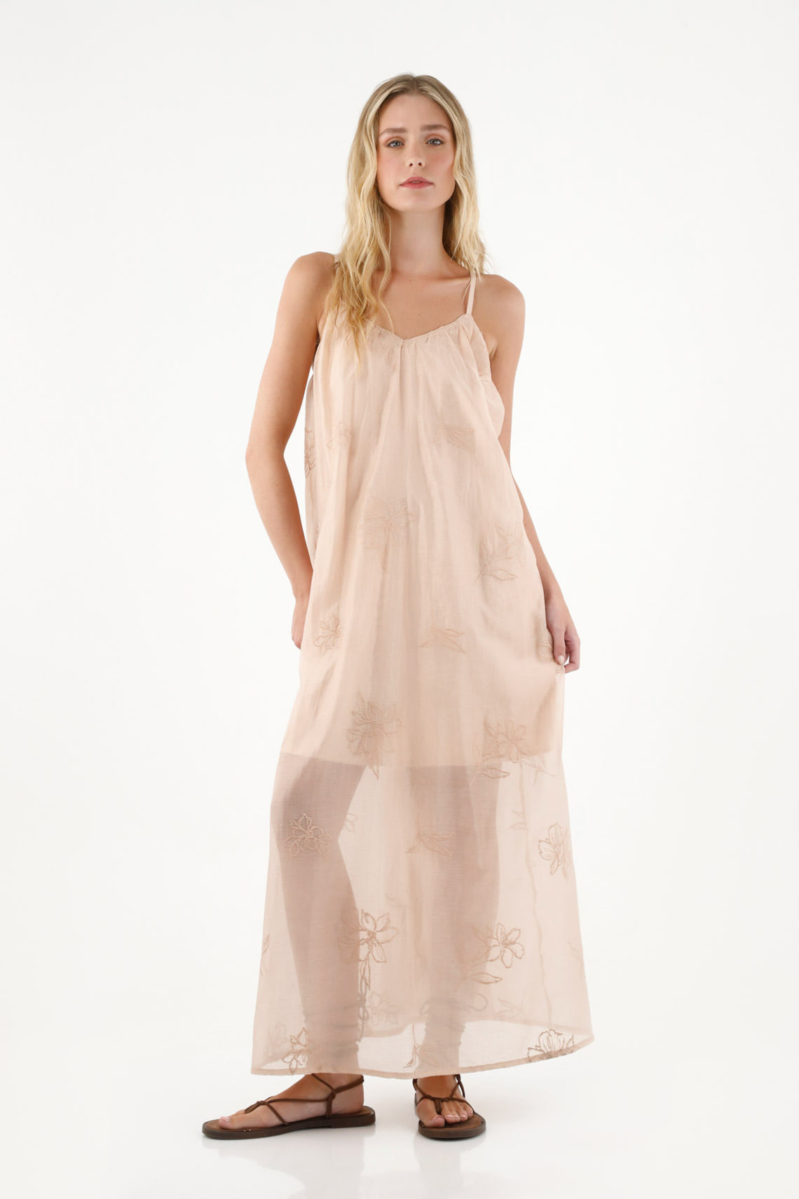 Vestido largo con trasparencia para mujer