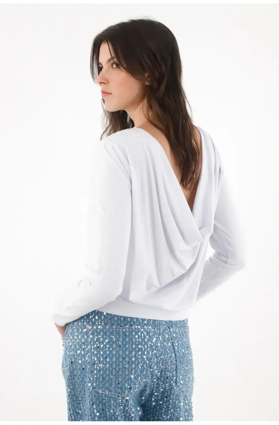 Camiseta con drappeado blanca para mujer