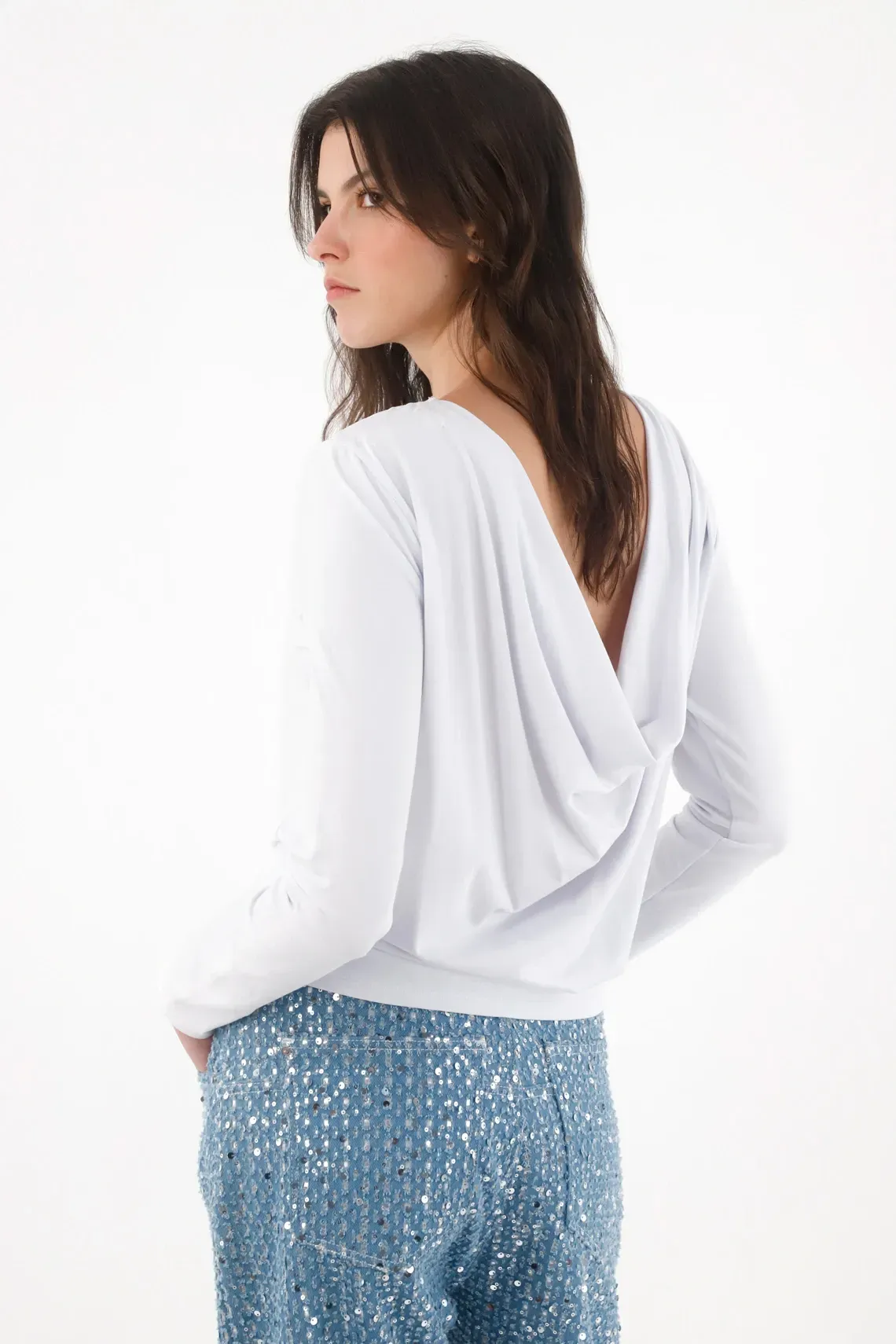 Camiseta con drappeado blanca para mujer