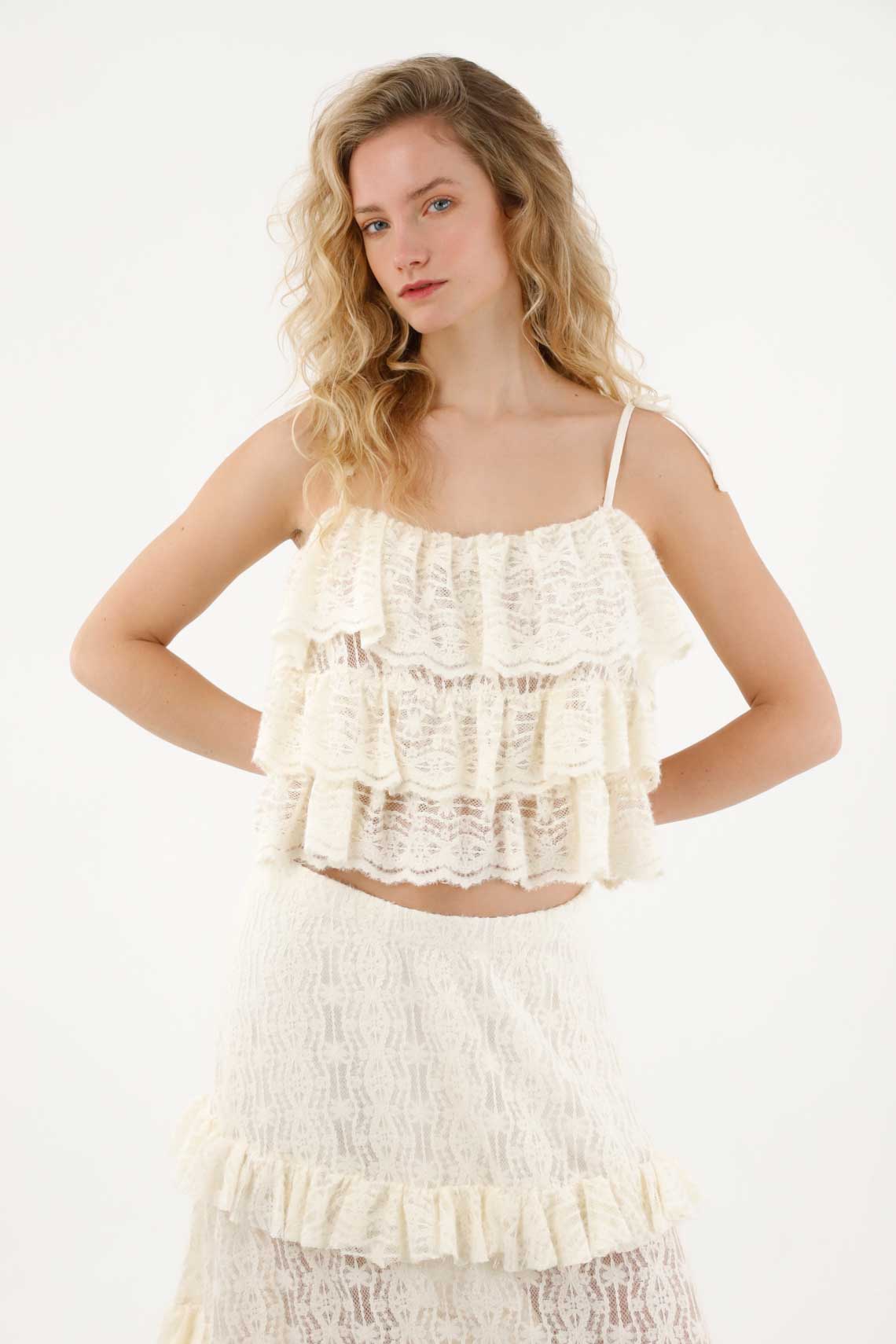 Camisa de tiras con bolero crudo para mujer