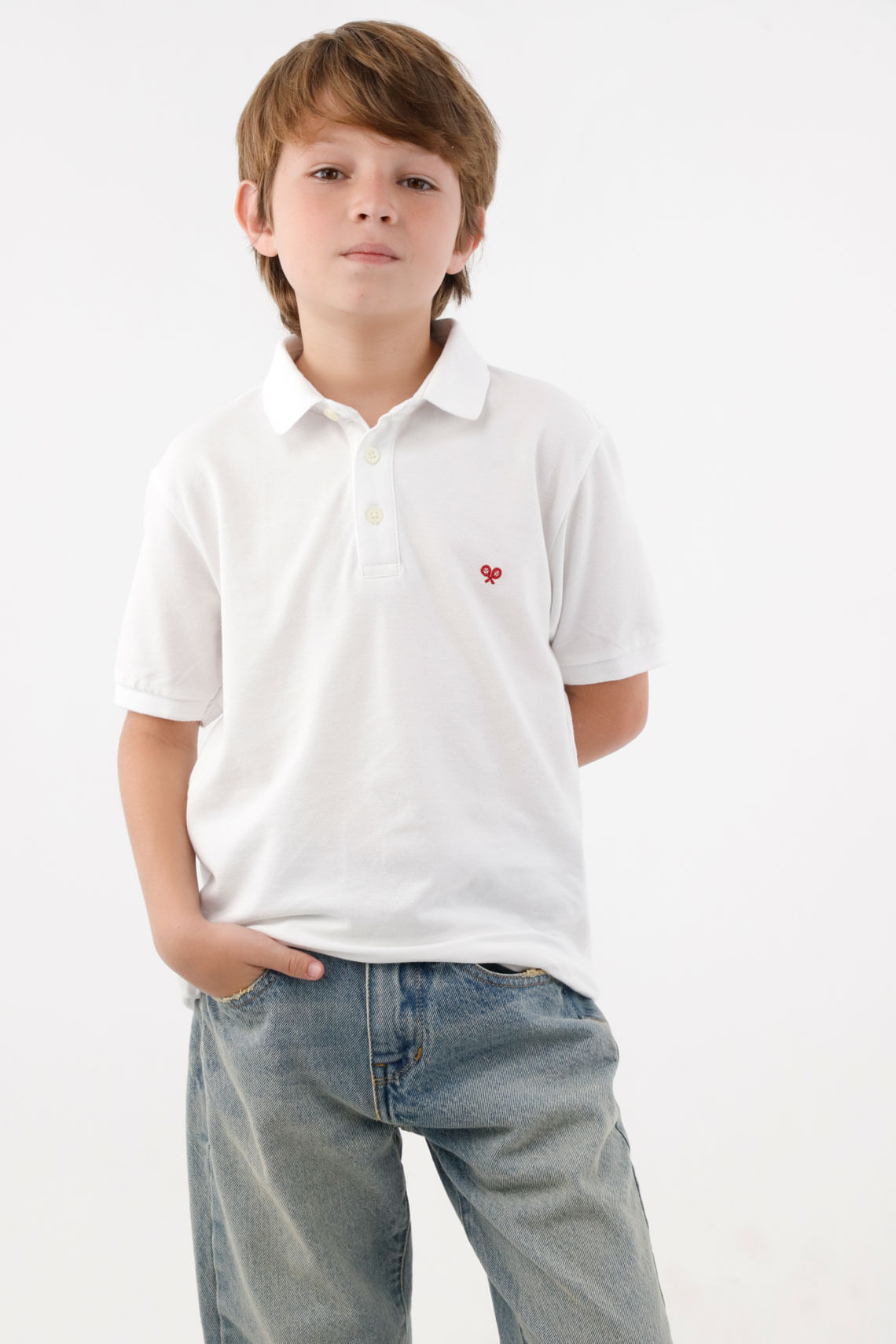 Polo con raqueta bordada blanca para niño