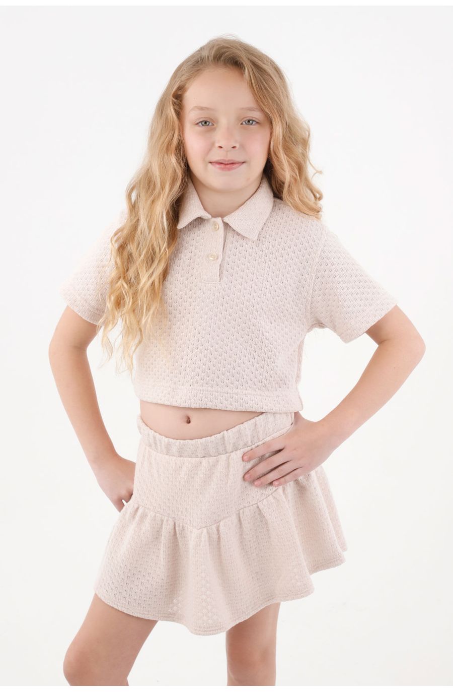 Falda corta con bolero rosada para niña