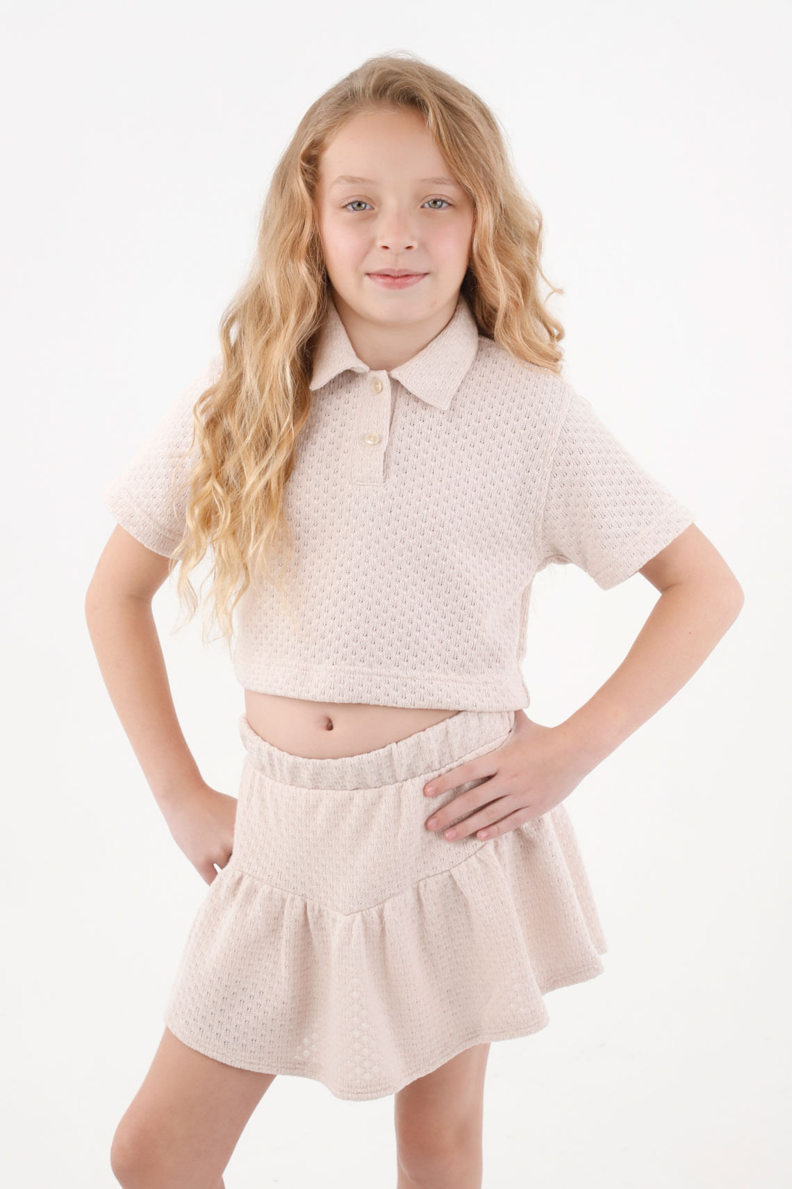 Falda corta con bolero rosada para niña