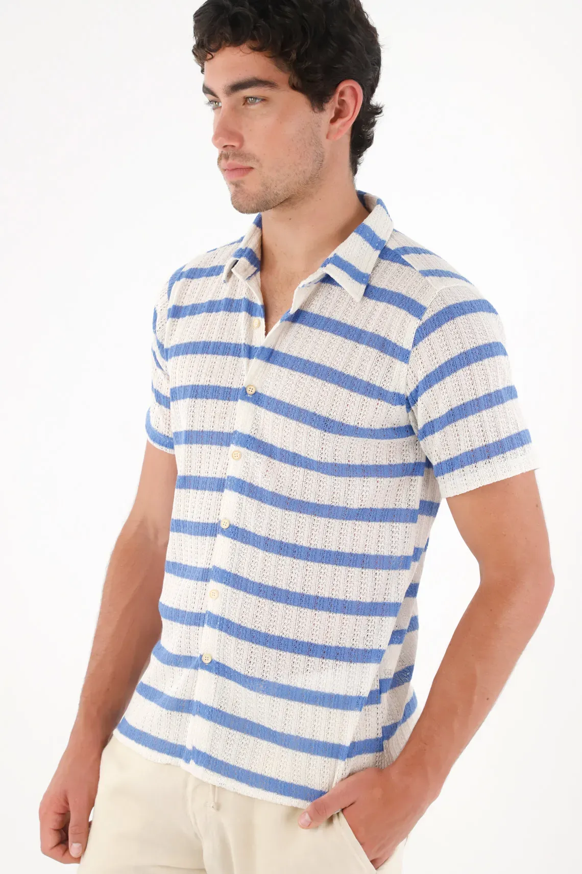 Camisa tipo bowling a rayas para hombre