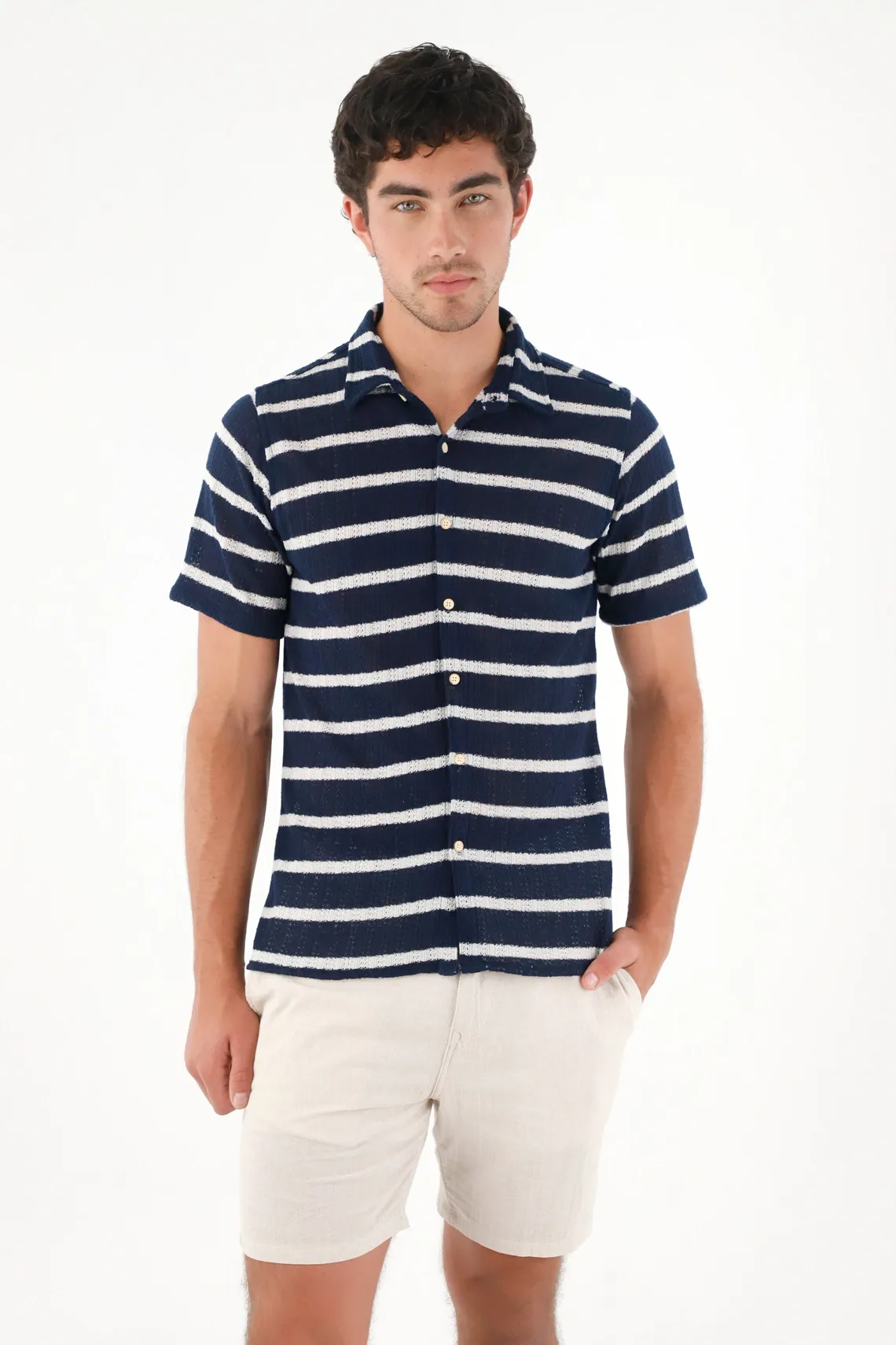 Camisa tipo bowling a rayas para hombre