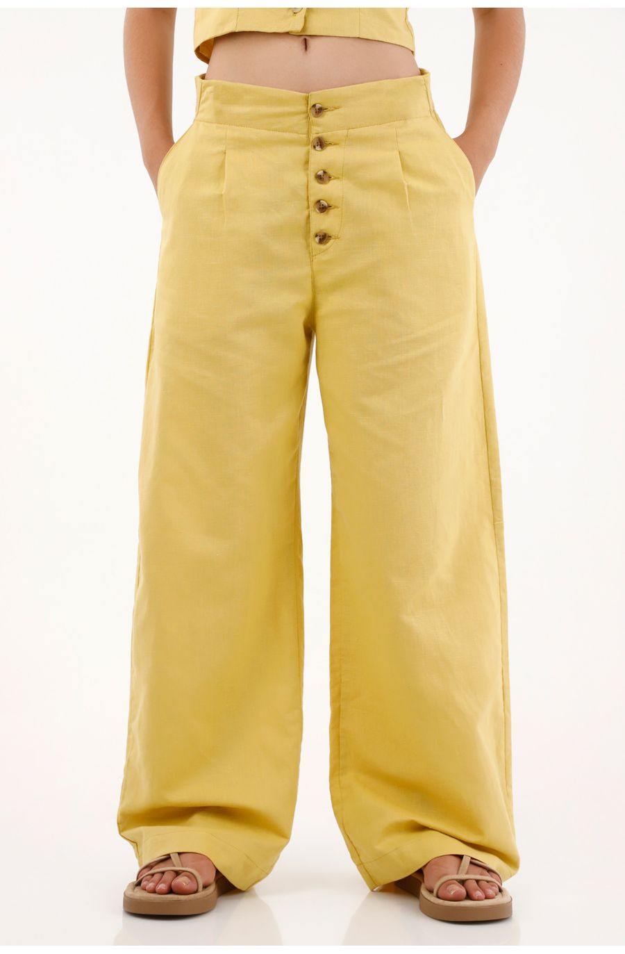 Pantalón Recto de tiro alto amarillo para mujer
