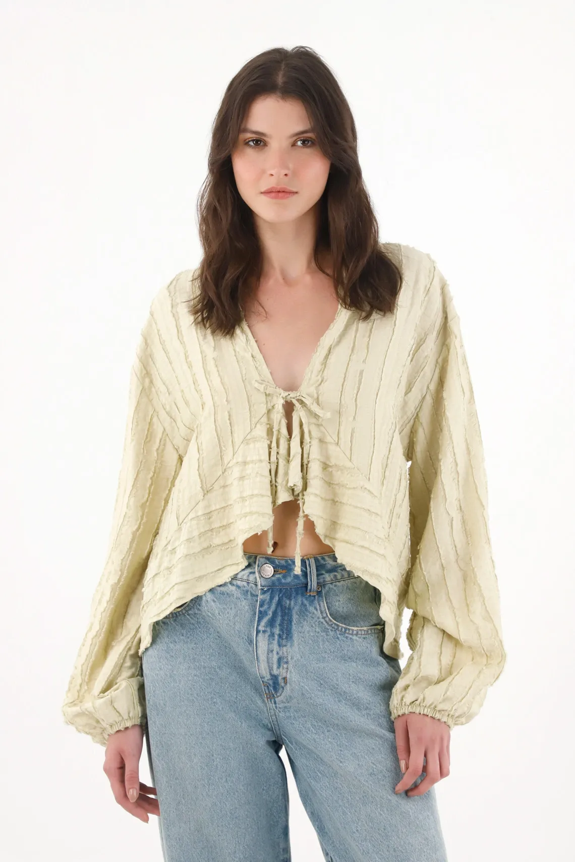 Camisa amplia de manga larga verde para mujer