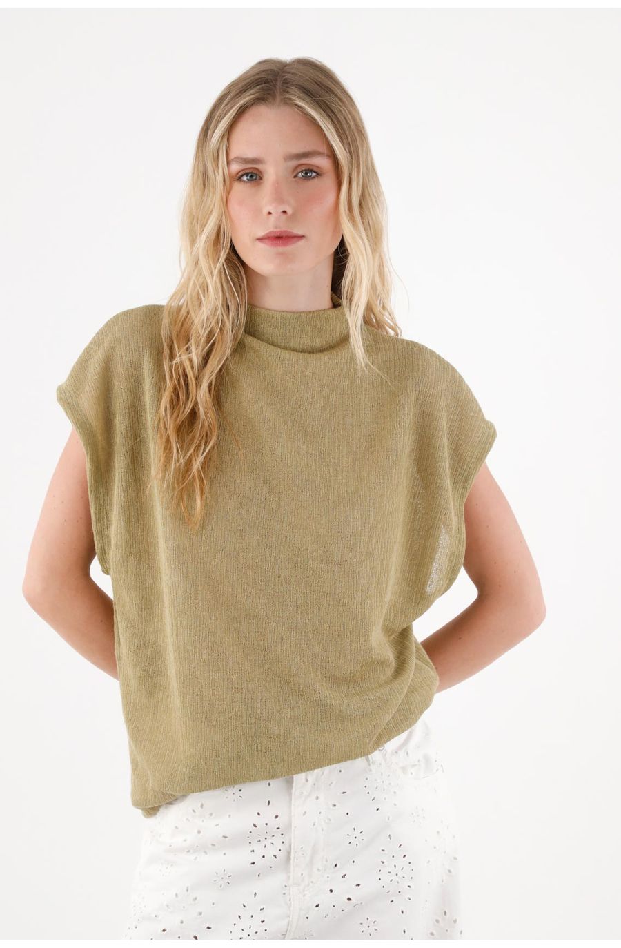 Camiseta Oversize de cuello alto con textura ligera para mujer