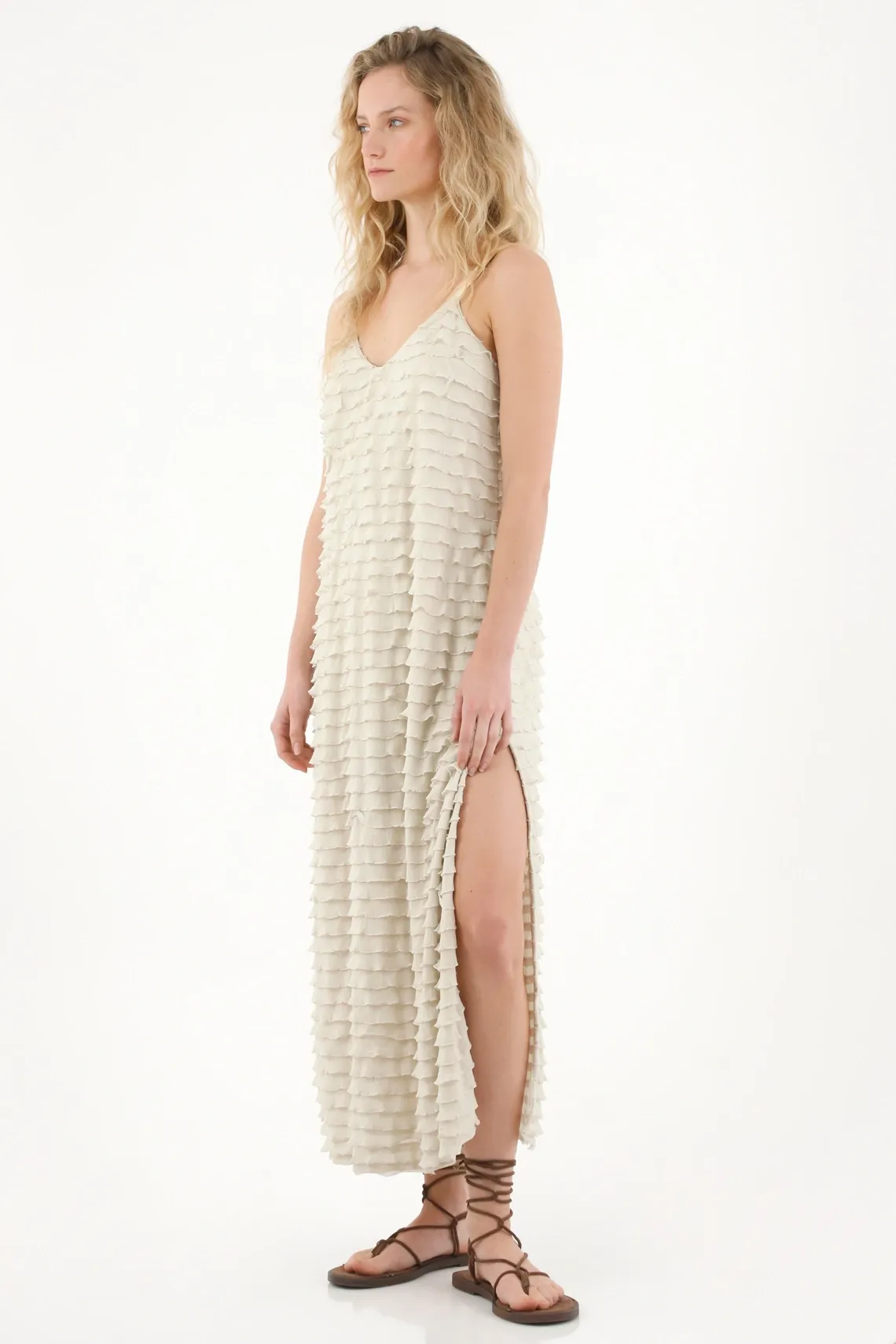 Vestido largo con boleros crudo para mujer
