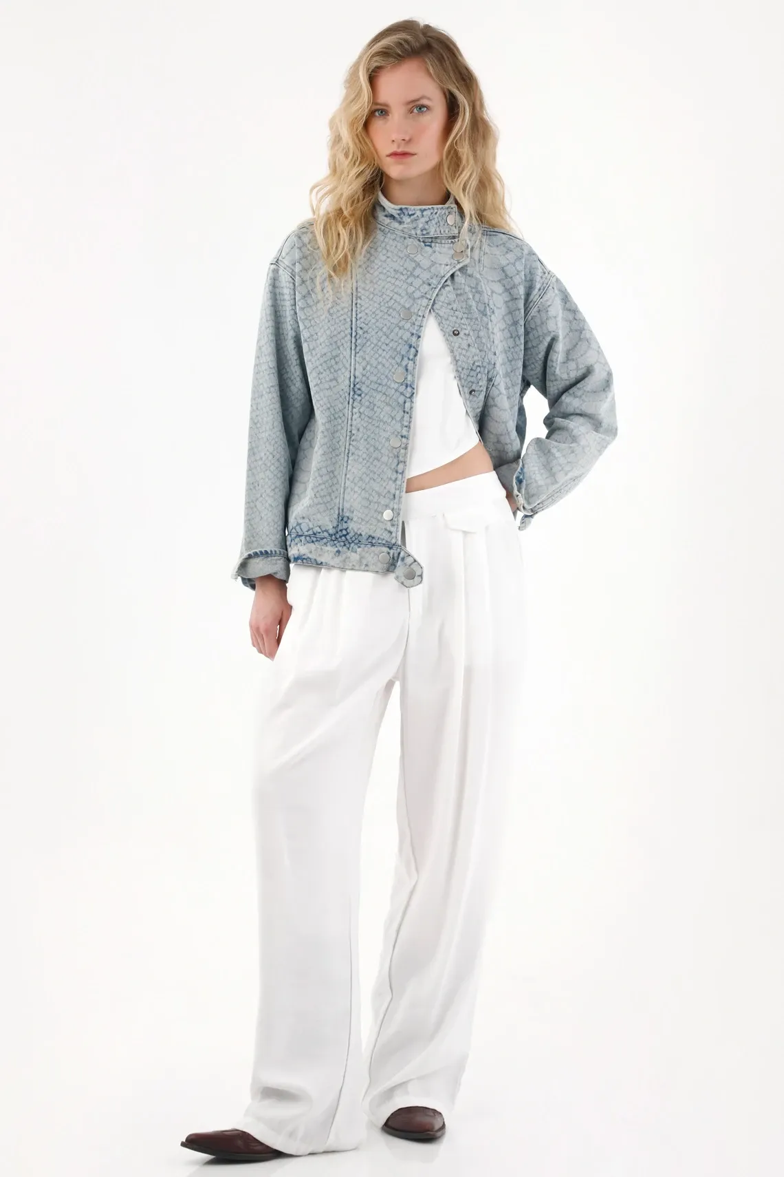 Pantalón con pretina corrida blanco para mujer