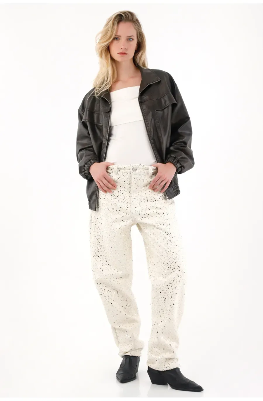 Pantalón Straight con brillo para mujer
