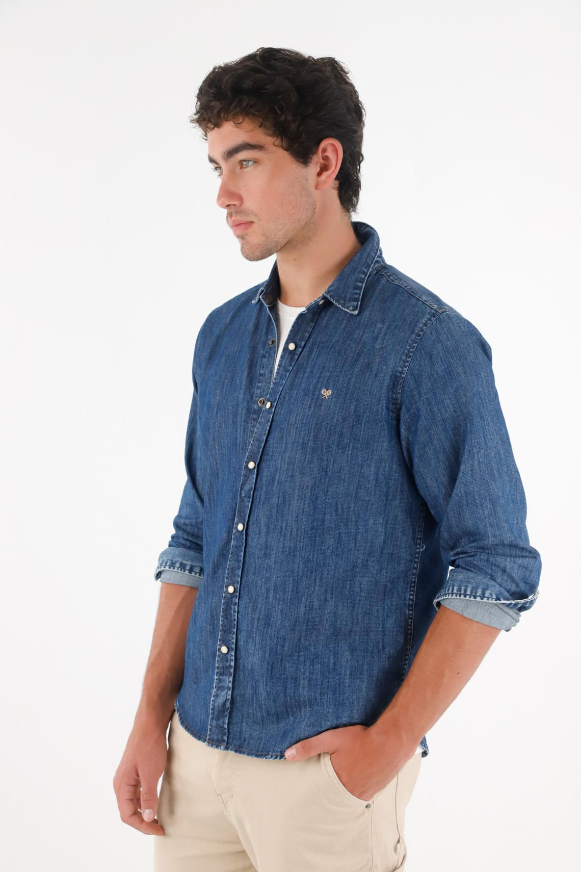 Camisa manga larga azul para hombre