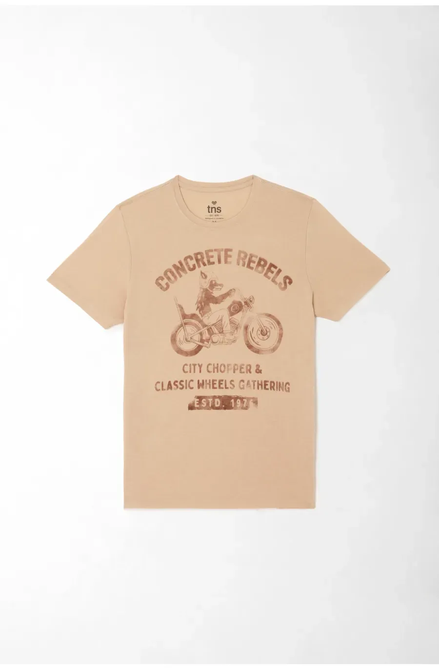 Camiseta para hombre en algodón beige regular con estampado vintage