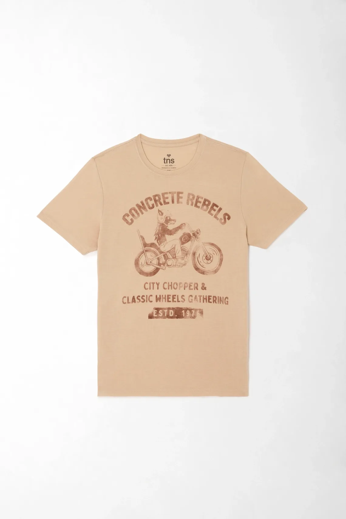 Camiseta para hombre en algodón beige regular con estampado vintage