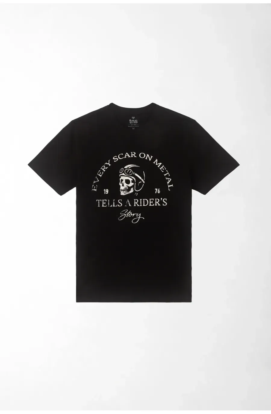 Camiseta para hombre algodón negro fit regular con gráfico motero