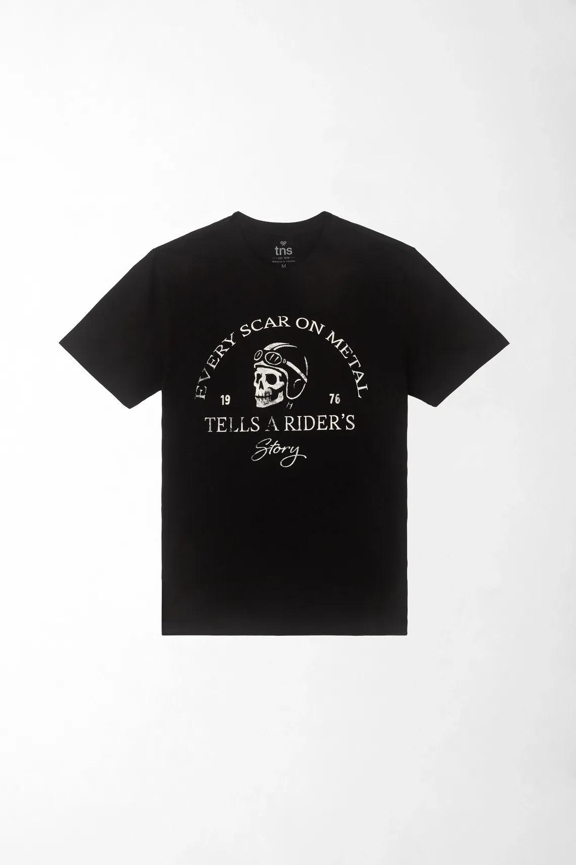 Camiseta para hombre algodón negro fit regular con gráfico motero