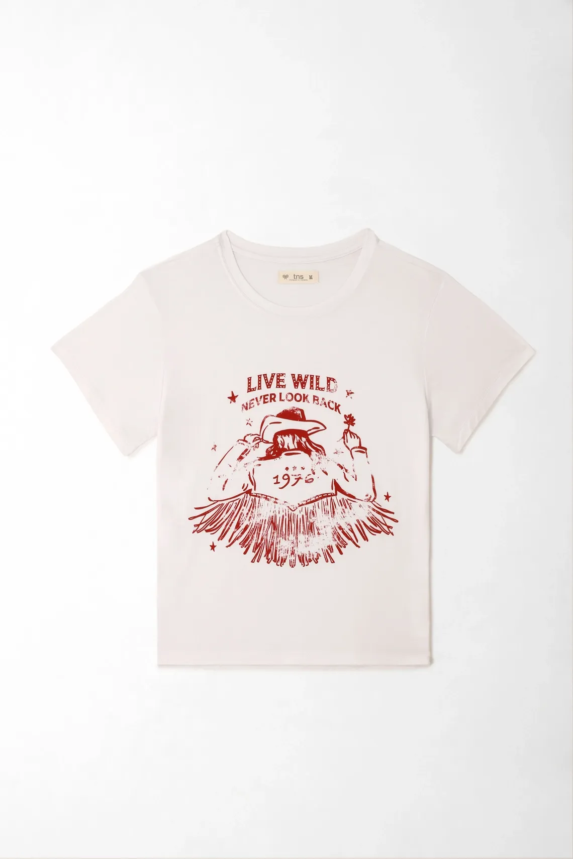 Camiseta para mujer en punto suave blanca fit relajado con gráfico western